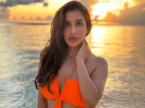 Enticing Poses Of Sophie Choudry  In Orange Outfit